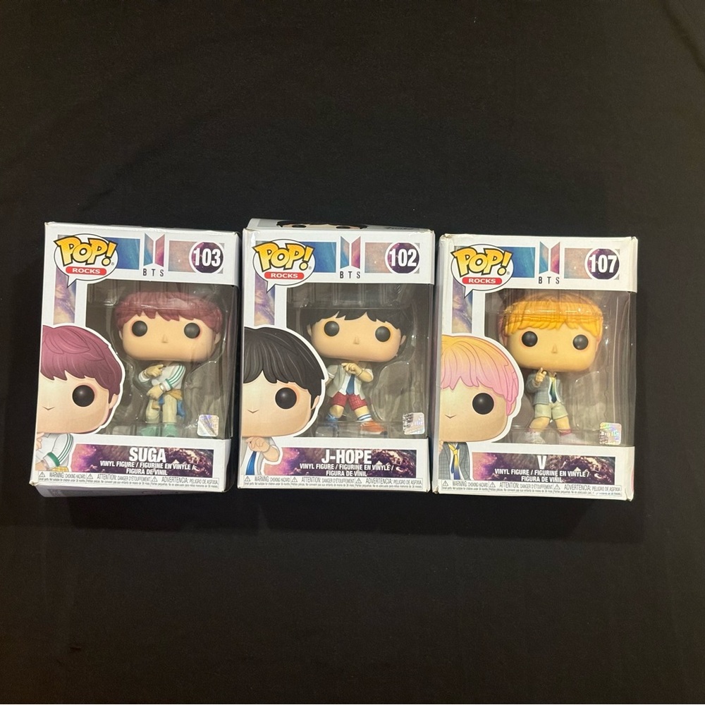 BTS Suga, J-hope, and V Funko Pops Bundle